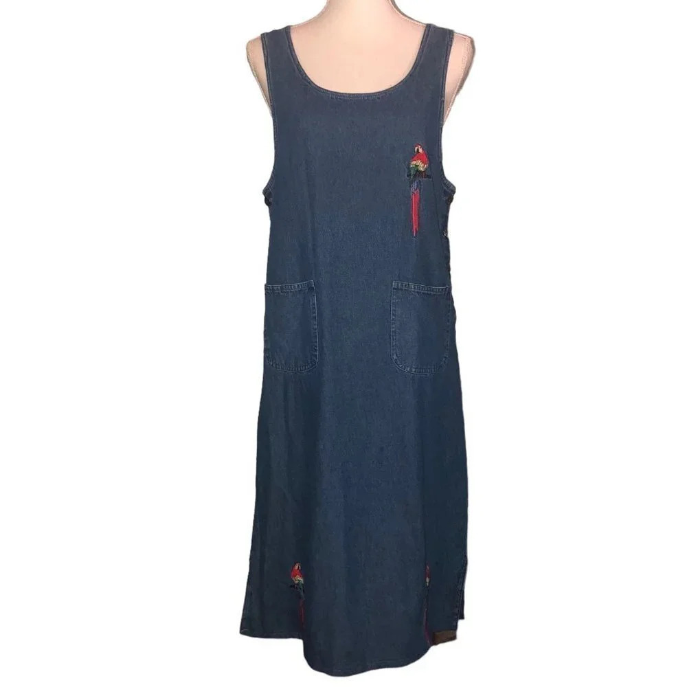VINTAGE Agapo Sz MP Women's Petite Collection Cotton Denim Jumper Dress Modest